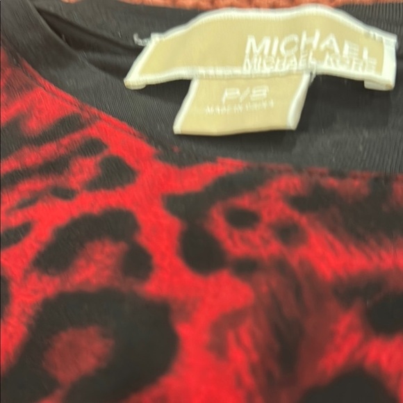 Michael Kors Red & Black Leopard Print Sheer Blouse Size Small Long Sleeve Top - Picture 7 of 10